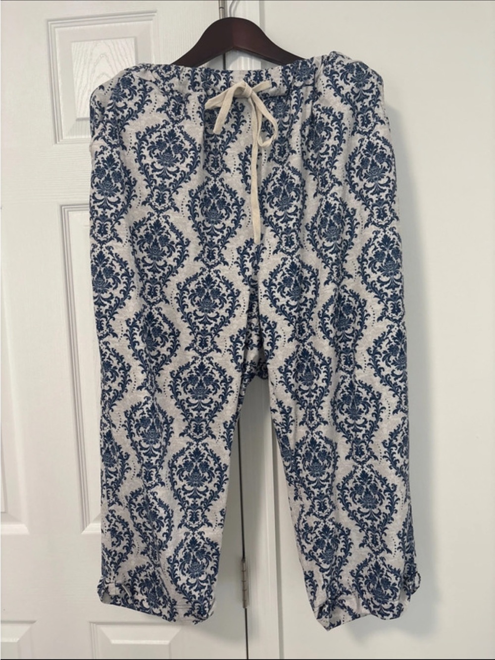 SHEIN Blue Damask Drawstring Kids Pajama Bottoms